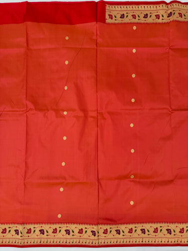 Banarasi Katan Silk Paithani Saree | Orange Pink | Handwoven | Silk Mark Certified | Ships from California